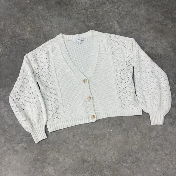 other Sweaters - Calligraphie Womens Medium White Cotton Blend Button Up Cardigan Sweater Cropped